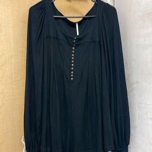 Free People Black Blouse with Button Detail